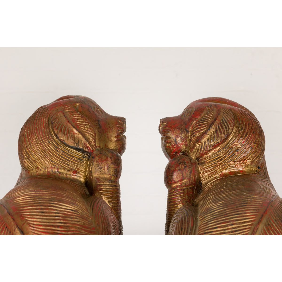 Vintage Pair of Pendant Thai Gilt Wood Mythological Creatures with Red Undertone-14. Asian & Chinese Furniture, Art, Antiques, Vintage Home Décor for sale at FEA Home