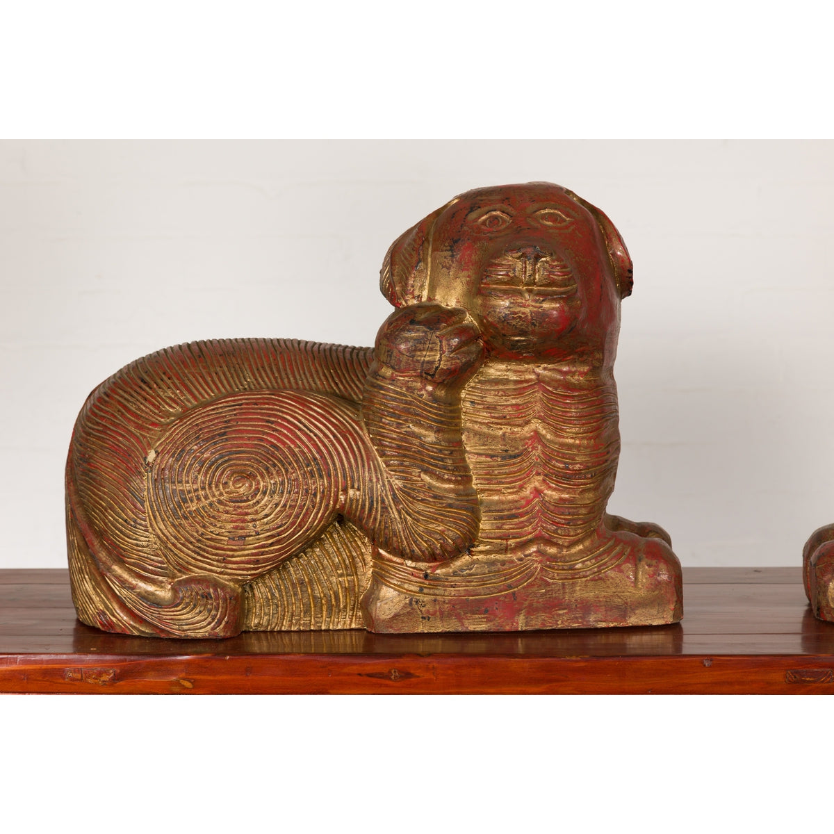 Vintage Pair of Pendant Thai Gilt Wood Mythological Creatures with Red Undertone-3. Asian & Chinese Furniture, Art, Antiques, Vintage Home Décor for sale at FEA Home
