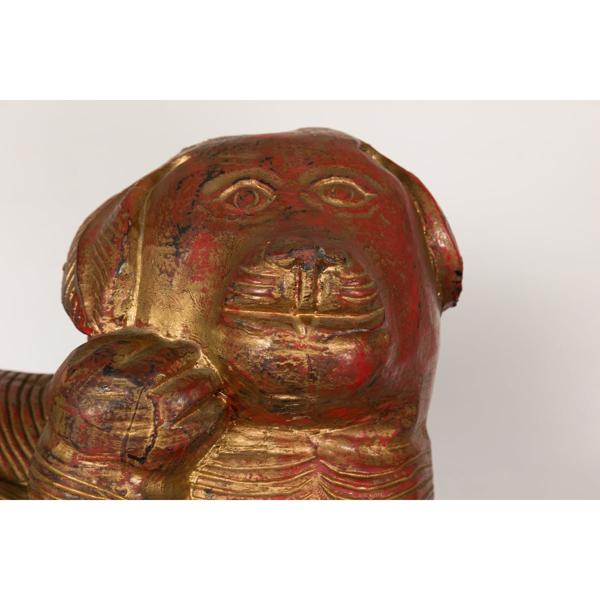 Vintage Pair of Pendant Thai Gilt Wood Mythological Creatures with Red Undertone-5. Asian & Chinese Furniture, Art, Antiques, Vintage Home Décor for sale at FEA Home