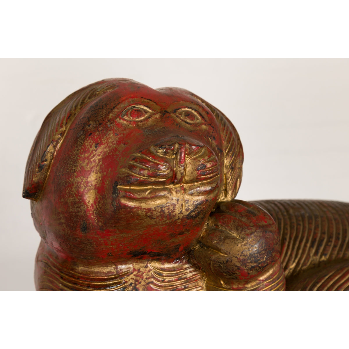 Vintage Pair of Pendant Thai Gilt Wood Mythological Creatures with Red Undertone-7. Asian & Chinese Furniture, Art, Antiques, Vintage Home Décor for sale at FEA Home