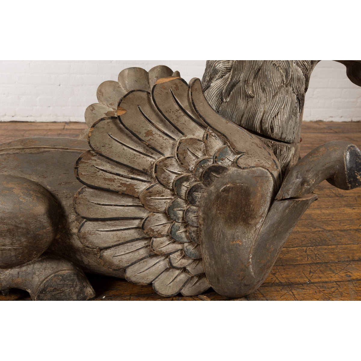 Thai Vintage Painted and Carved Winged Wooden Horse with Striking Expression-16. Asian & Chinese Furniture, Art, Antiques, Vintage Home Décor for sale at FEA Home