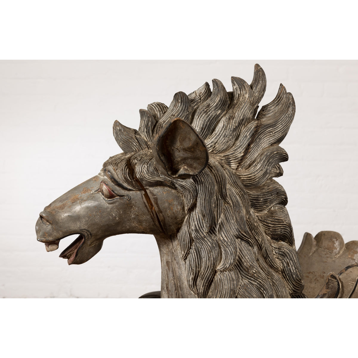 Thai Vintage Painted and Carved Winged Wooden Horse with Striking Expression-3. Asian & Chinese Furniture, Art, Antiques, Vintage Home Décor for sale at FEA Home