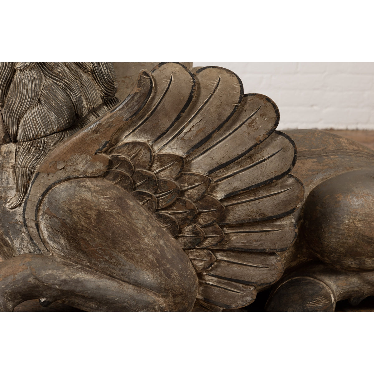 Thai Vintage Painted and Carved Winged Wooden Horse with Striking Expression-5. Asian & Chinese Furniture, Art, Antiques, Vintage Home Décor for sale at FEA Home