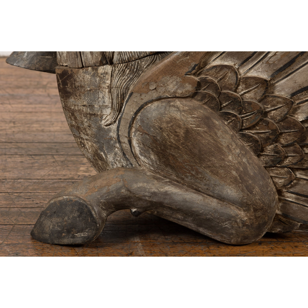 Thai Vintage Painted and Carved Winged Wooden Horse with Striking Expression-7. Asian & Chinese Furniture, Art, Antiques, Vintage Home Décor for sale at FEA Home