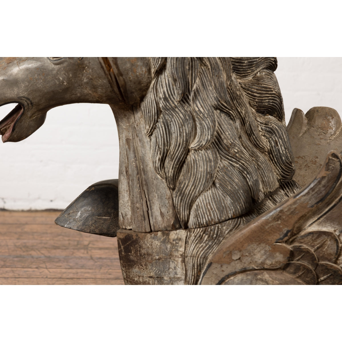 Thai Vintage Painted and Carved Winged Wooden Horse with Striking Expression-8. Asian & Chinese Furniture, Art, Antiques, Vintage Home Décor for sale at FEA Home