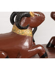 Pair of Vintage Northern Thai Double Ram Sculptures with Reddish Brown Lacquer-10. Asian & Chinese Furniture, Art, Antiques, Vintage Home Décor for sale at FEA Home