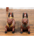 Pair of Vintage Northern Thai Double Ram Sculptures with Reddish Brown Lacquer-17. Asian & Chinese Furniture, Art, Antiques, Vintage Home Décor for sale at FEA Home