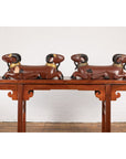 Pair of Vintage Northern Thai Double Ram Sculptures with Reddish Brown Lacquer-2. Asian & Chinese Furniture, Art, Antiques, Vintage Home Décor for sale at FEA Home