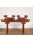 Pair of Vintage Northern Thai Double Ram Sculptures with Reddish Brown Lacquer-3. Asian & Chinese Furniture, Art, Antiques, Vintage Home Décor for sale at FEA Home