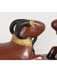 Pair of Vintage Northern Thai Double Ram Sculptures with Reddish Brown Lacquer-9. Asian & Chinese Furniture, Art, Antiques, Vintage Home Décor for sale at FEA Home