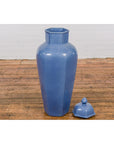 Tall Blue Glaze Lidded Hexagonal Vase with Crackle Finish, Vintage-12. Asian & Chinese Furniture, Art, Antiques, Vintage Home Décor for sale at FEA Home