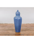 Tall Blue Glaze Lidded Hexagonal Vase with Crackle Finish, Vintage-13. Asian & Chinese Furniture, Art, Antiques, Vintage Home Décor for sale at FEA Home
