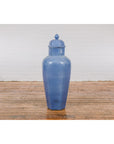 Tall Blue Glaze Lidded Hexagonal Vase with Crackle Finish, Vintage-15. Asian & Chinese Furniture, Art, Antiques, Vintage Home Décor for sale at FEA Home