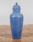 Tall Blue Glaze Lidded Hexagonal Vase with Crackle Finish, Vintage-3. Asian & Chinese Furniture, Art, Antiques, Vintage Home Décor for sale at FEA Home