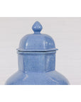 Tall Blue Glaze Lidded Hexagonal Vase with Crackle Finish, Vintage-4. Asian & Chinese Furniture, Art, Antiques, Vintage Home Décor for sale at FEA Home