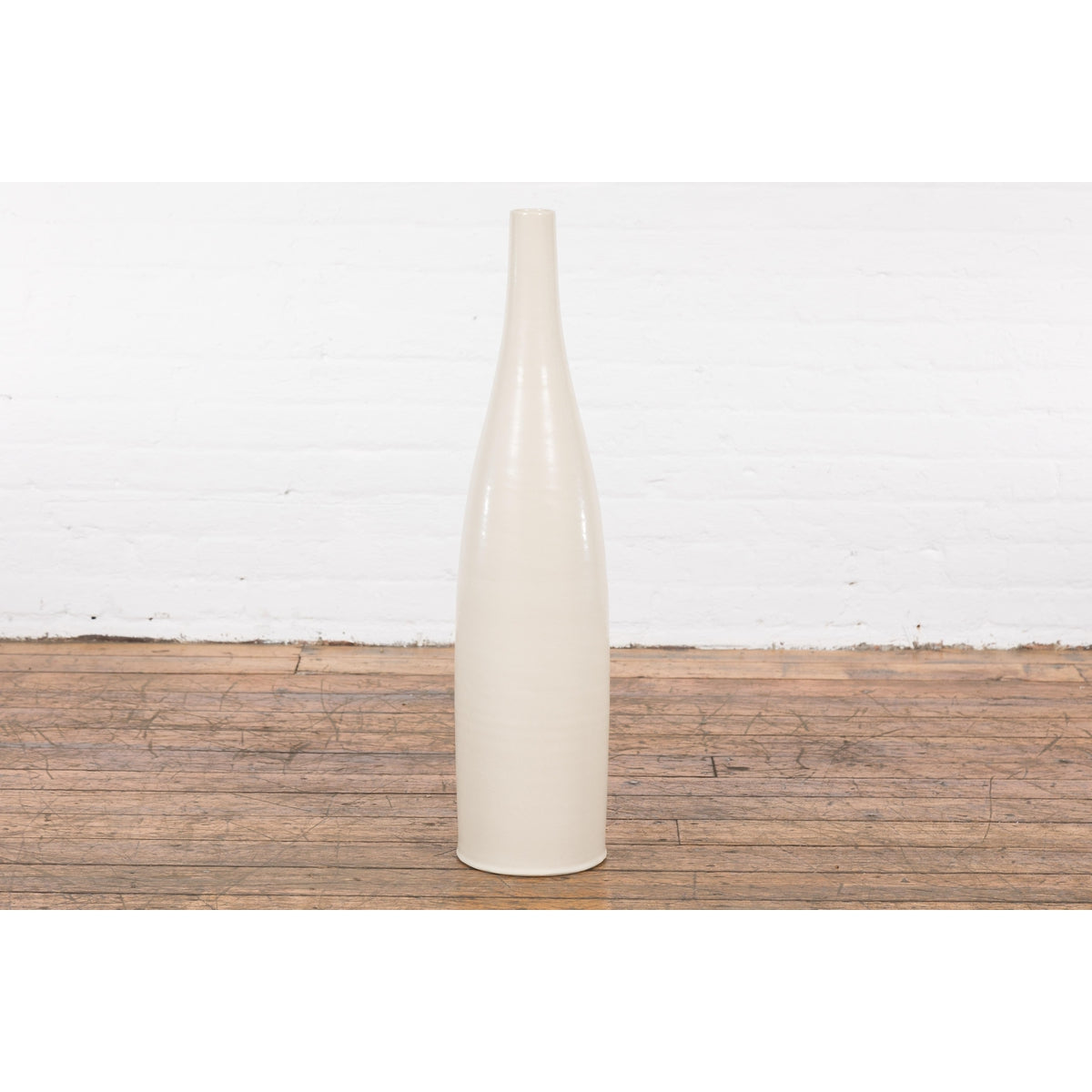 Tall Prem Collection Handmade Artisan Cream Glaze Vase with Slender Lines-3. Asian & Chinese Furniture, Art, Antiques, Vintage Home Décor for sale at FEA Home