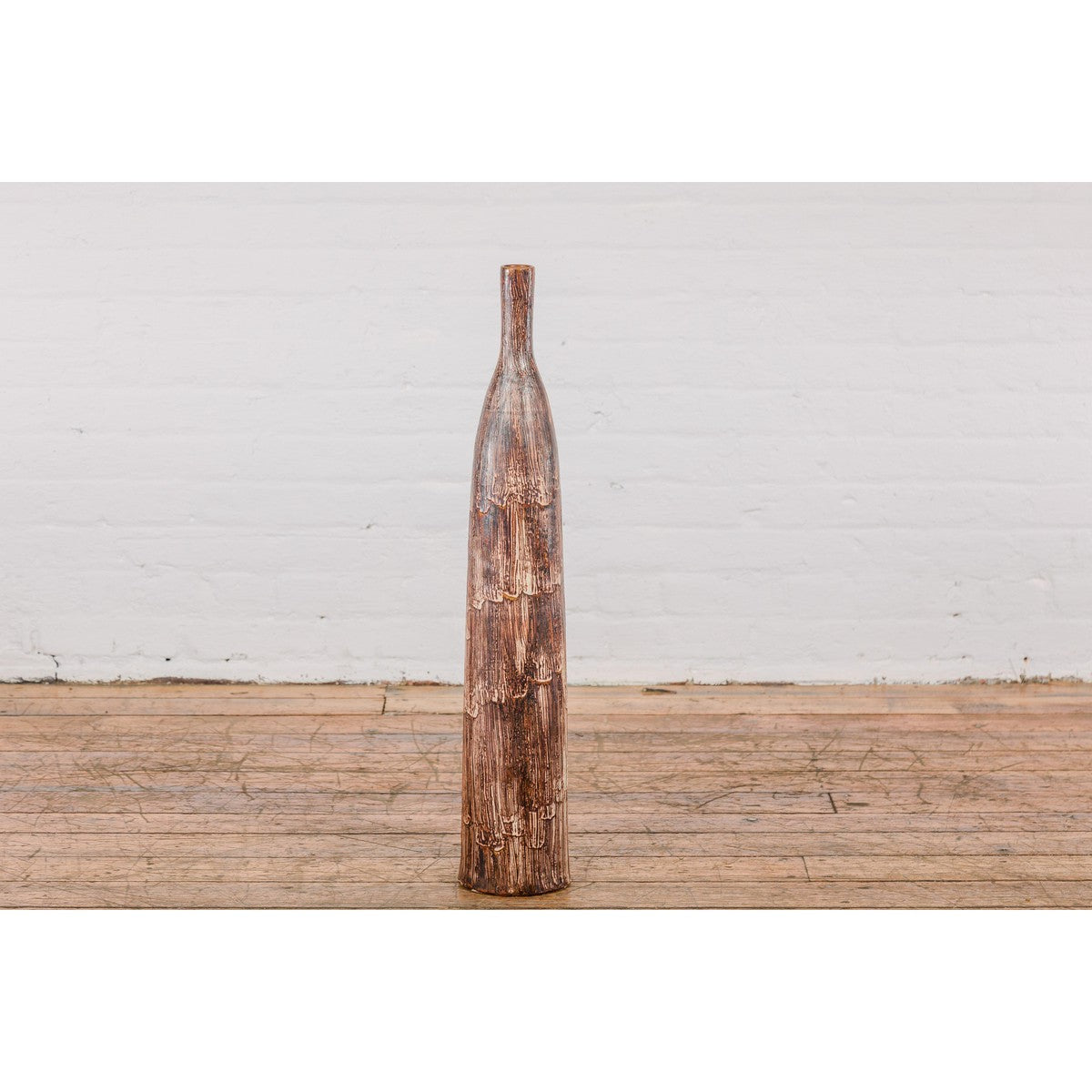 Tall and Slender Textured Brown Minimalist Ceramic Vase-3. Asian & Chinese Furniture, Art, Antiques, Vintage Home Décor for sale at FEA Home
