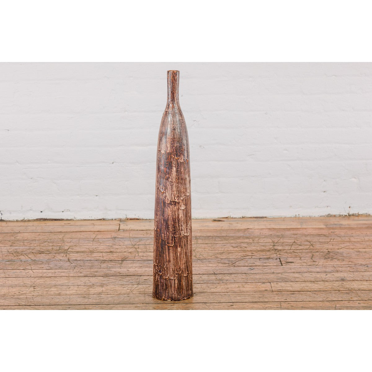 Tall and Slender Textured Brown Minimalist Ceramic Vase-6. Asian & Chinese Furniture, Art, Antiques, Vintage Home Décor for sale at FEA Home