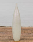 Subtle Ivory Color Tall Vase with Raised Scrolling Motifs and Narrow Mouth-12. Asian & Chinese Furniture, Art, Antiques, Vintage Home Décor for sale at FEA Home