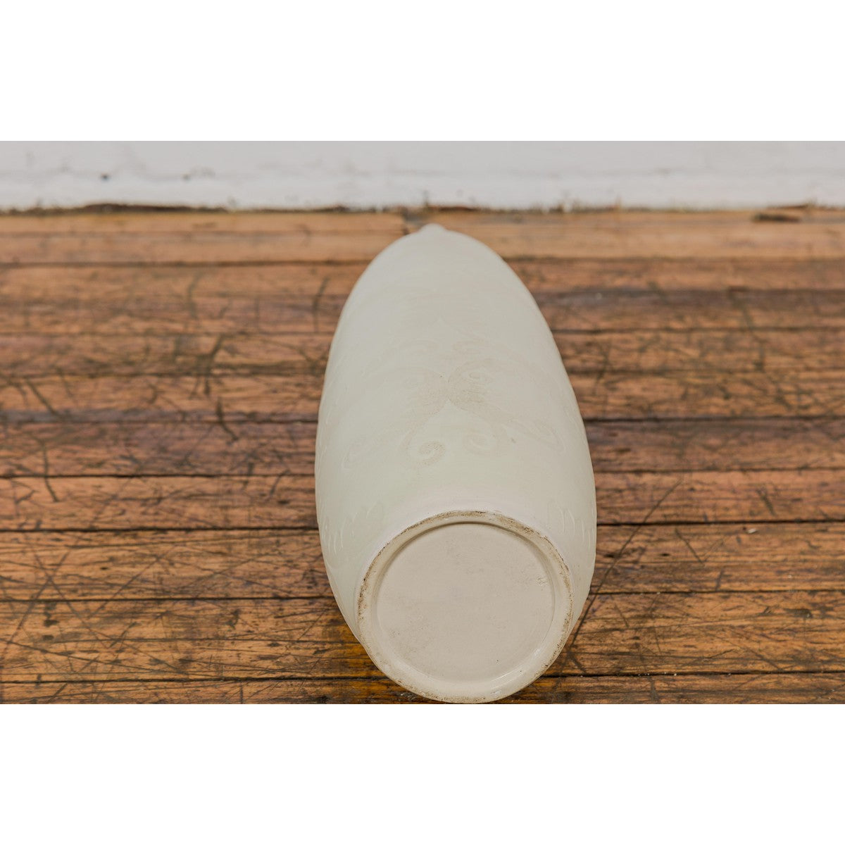 Subtle Ivory Color Tall Vase with Raised Scrolling Motifs and Narrow Mouth-13. Asian & Chinese Furniture, Art, Antiques, Vintage Home Décor for sale at FEA Home