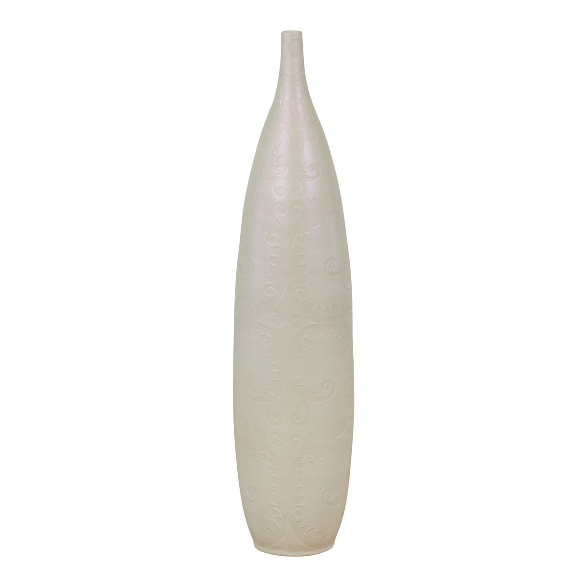 Subtle Ivory Color Tall Vase with Raised Scrolling Motifs and Narrow Mouth-14. Asian & Chinese Furniture, Art, Antiques, Vintage Home Décor for sale at FEA Home