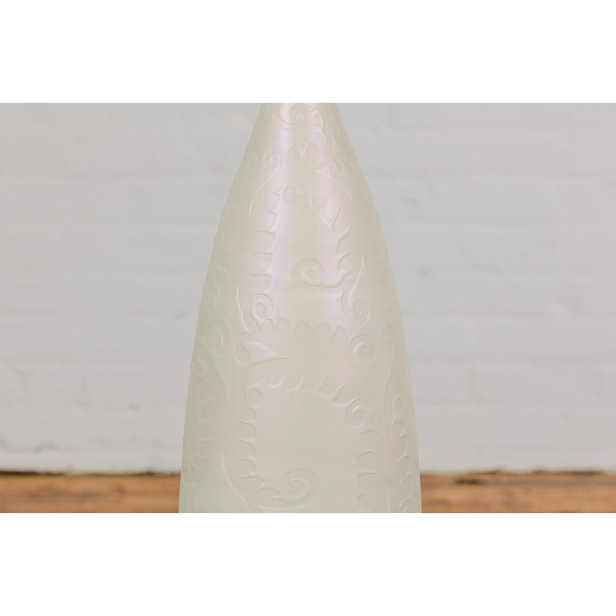 Subtle Ivory Color Tall Vase with Raised Scrolling Motifs and Narrow Mouth-4. Asian & Chinese Furniture, Art, Antiques, Vintage Home Décor for sale at FEA Home
