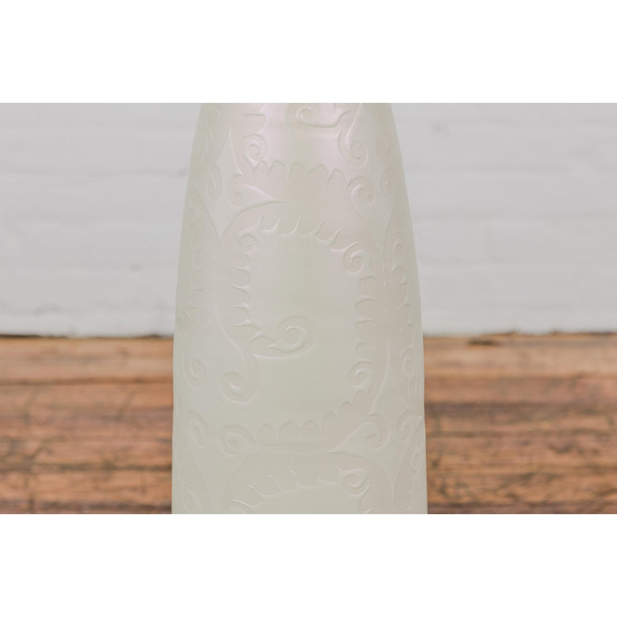 Subtle Ivory Color Tall Vase with Raised Scrolling Motifs and Narrow Mouth-5. Asian & Chinese Furniture, Art, Antiques, Vintage Home Décor for sale at FEA Home