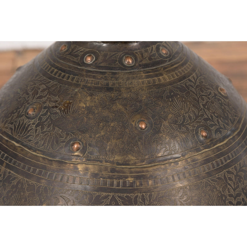 19th Century Brass Vessel with Abundant Etched Foliage Décor-YN7806-9. Asian & Chinese Furniture, Art, Antiques, Vintage Home Décor for sale at FEA Home