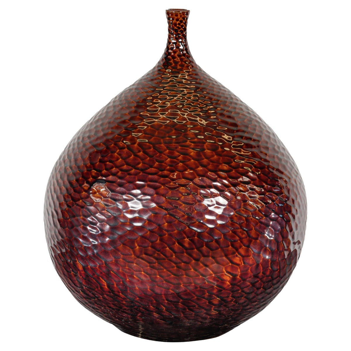 Handcrafted Bulb Shaped Burgundy Vase with Textured Honeycomb Style Motifs-1. Asian & Chinese Furniture, Art, Antiques, Vintage Home Décor for sale at FEA Home