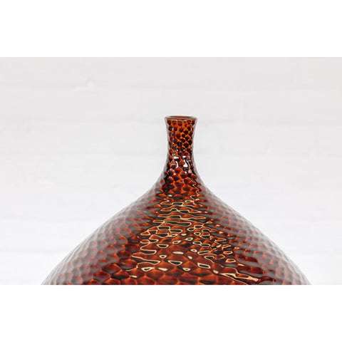 Handcrafted Bulb Shaped Burgundy Vase with Textured Honeycomb Style Motifs-YN7811-10. Asian & Chinese Furniture, Art, Antiques, Vintage Home Décor for sale at FEA Home