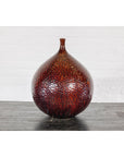 Handcrafted Bulb Shaped Burgundy Vase with Textured Honeycomb Style Motifs-11. Asian & Chinese Furniture, Art, Antiques, Vintage Home Décor for sale at FEA Home
