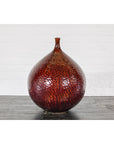 Handcrafted Bulb Shaped Burgundy Vase with Textured Honeycomb Style Motifs-13. Asian & Chinese Furniture, Art, Antiques, Vintage Home Décor for sale at FEA Home