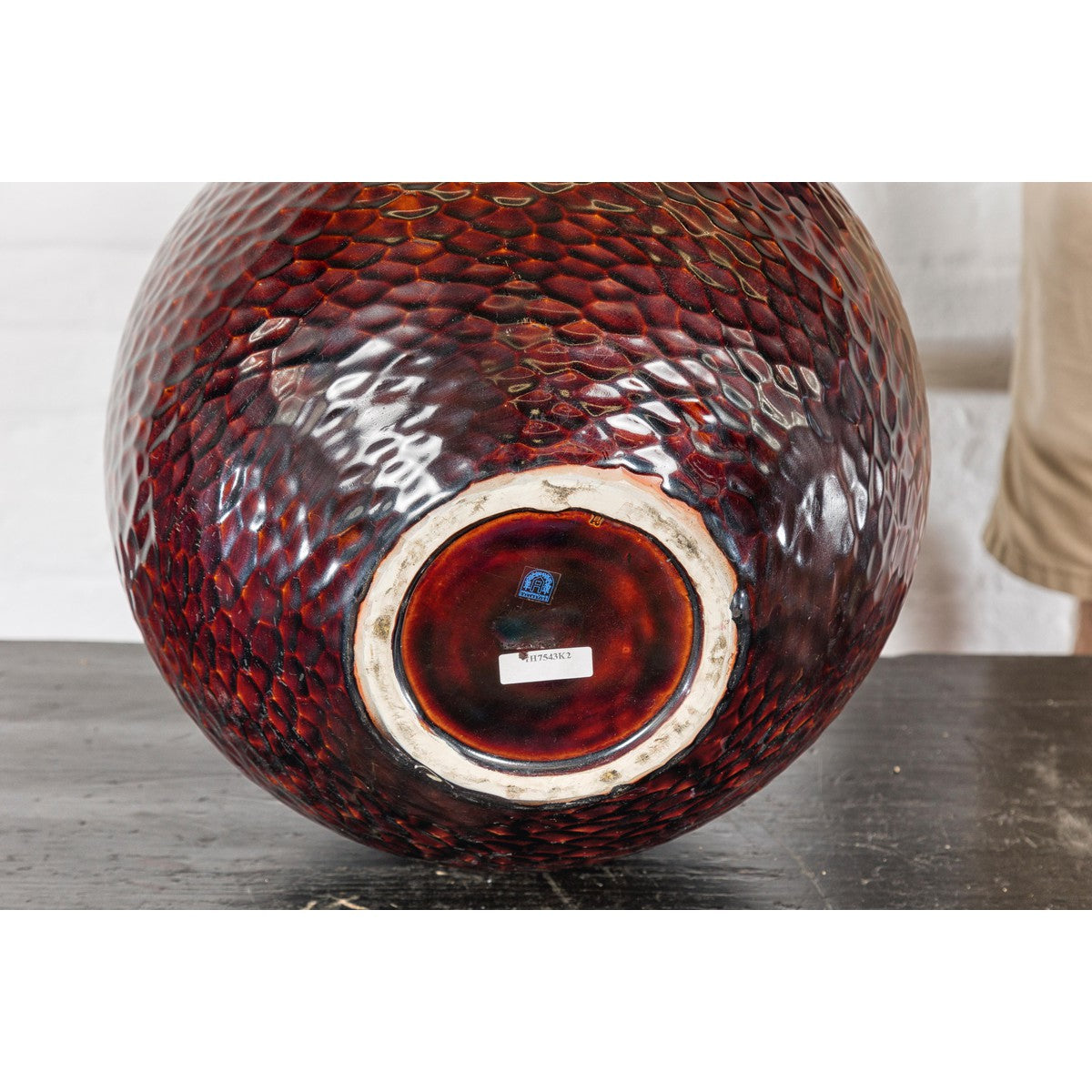Handcrafted Bulb Shaped Burgundy Vase with Textured Honeycomb Style Motifs-14. Asian & Chinese Furniture, Art, Antiques, Vintage Home Décor for sale at FEA Home