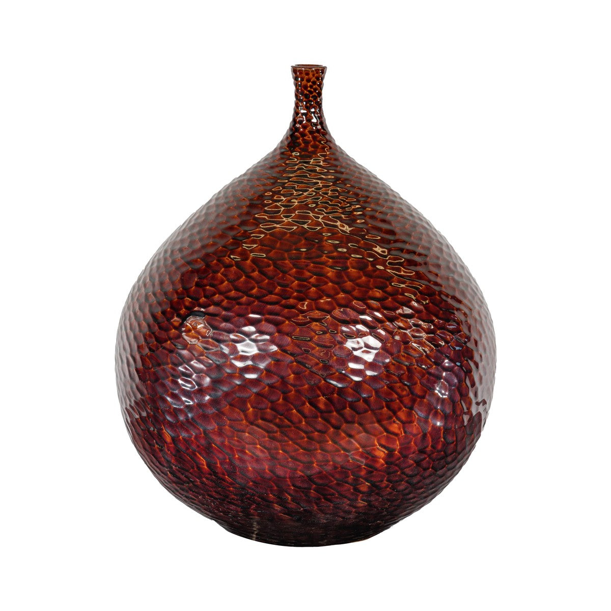 Handcrafted Bulb Shaped Burgundy Vase with Textured Honeycomb Style Motifs-15. Asian & Chinese Furniture, Art, Antiques, Vintage Home Décor for sale at FEA Home