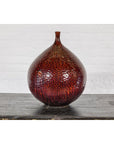 Handcrafted Bulb Shaped Burgundy Vase with Textured Honeycomb Style Motifs-3. Asian & Chinese Furniture, Art, Antiques, Vintage Home Décor for sale at FEA Home