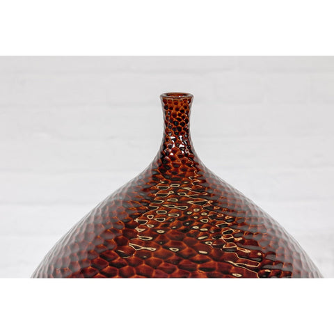 Handcrafted Bulb Shaped Burgundy Vase with Textured Honeycomb Style Motifs-YN7811-4. Asian & Chinese Furniture, Art, Antiques, Vintage Home Décor for sale at FEA Home