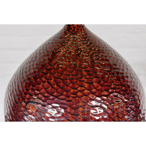 Handcrafted Bulb Shaped Burgundy Vase with Textured Honeycomb Style Motifs-YN7811-5. Asian & Chinese Furniture, Art, Antiques, Vintage Home Décor for sale at FEA Home