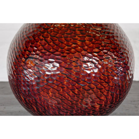 Handcrafted Bulb Shaped Burgundy Vase with Textured Honeycomb Style Motifs-YN7811-6. Asian & Chinese Furniture, Art, Antiques, Vintage Home Décor for sale at FEA Home
