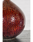 Handcrafted Bulb Shaped Burgundy Vase with Textured Honeycomb Style Motifs-9. Asian & Chinese Furniture, Art, Antiques, Vintage Home Décor for sale at FEA Home
