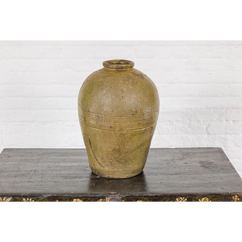 Greenish Brown Glazed Vintage Ceramic Vase - Country Collection-YN7812-10. Asian & Chinese Furniture, Art, Antiques, Vintage Home Décor for sale at FEA Home