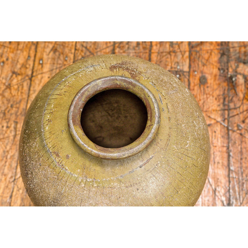 Greenish Brown Glazed Vintage Ceramic Vase - Country Collection-YN7812-11. Asian & Chinese Furniture, Art, Antiques, Vintage Home Décor for sale at FEA Home