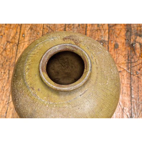 Greenish Brown Glazed Vintage Ceramic Vase - Country Collection-YN7812-11. Asian & Chinese Furniture, Art, Antiques, Vintage Home Décor for sale at FEA Home