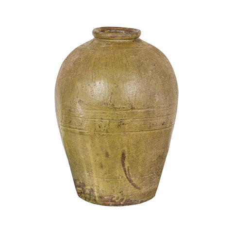 Greenish Brown Glazed Vintage Ceramic Vase - Country Collection-YN7812-13. Asian & Chinese Furniture, Art, Antiques, Vintage Home Décor for sale at FEA Home