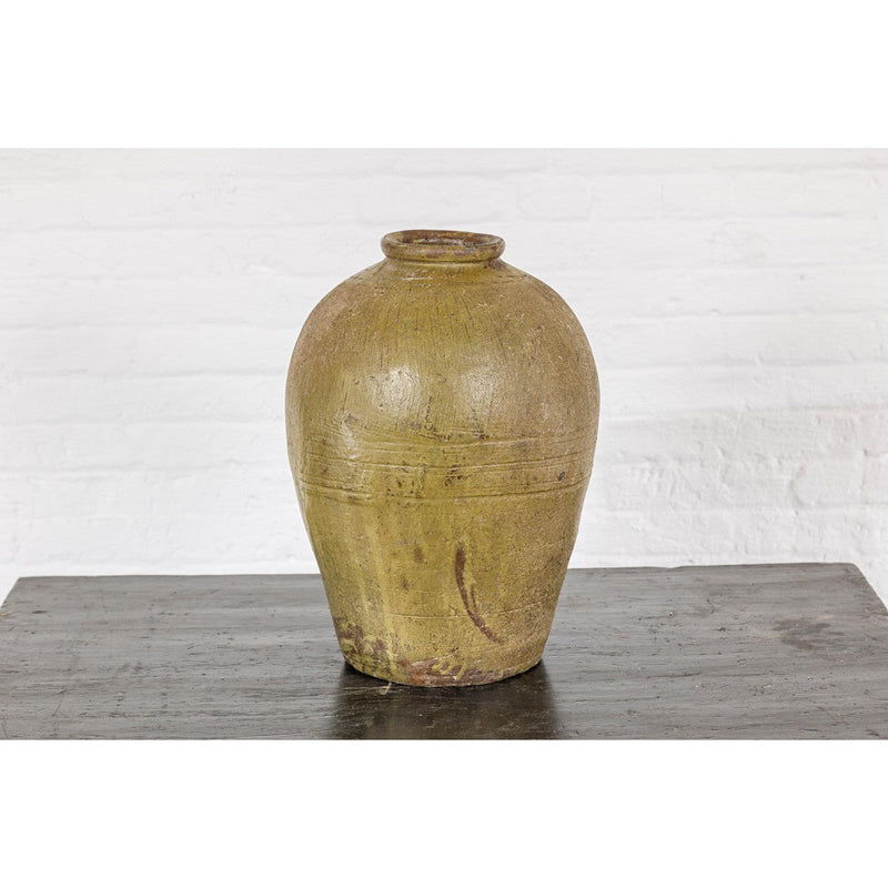 Greenish Brown Glazed Vintage Ceramic Vase - Country Collection-YN7812-3. Asian & Chinese Furniture, Art, Antiques, Vintage Home Décor for sale at FEA Home