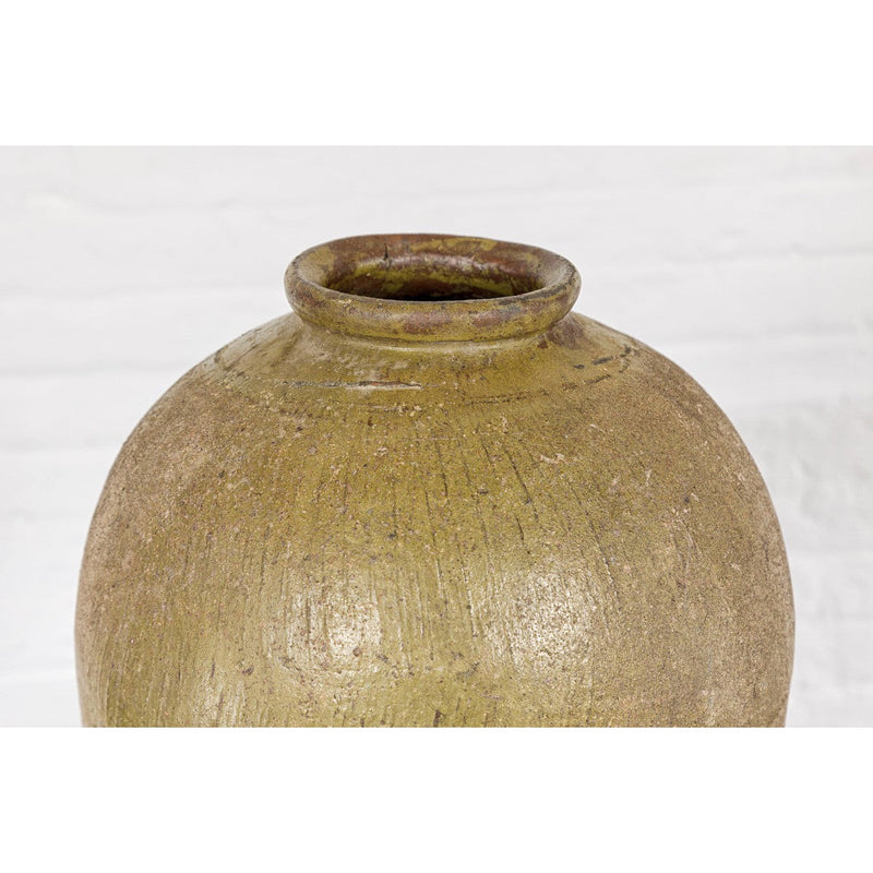 Greenish Brown Glazed Vintage Ceramic Vase - Country Collection-YN7812-4. Asian & Chinese Furniture, Art, Antiques, Vintage Home Décor for sale at FEA Home