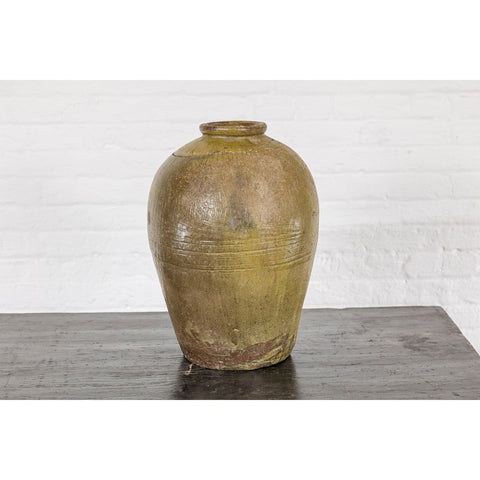 Greenish Brown Glazed Vintage Ceramic Vase - Country Collection-YN7812-8. Asian & Chinese Furniture, Art, Antiques, Vintage Home Décor for sale at FEA Home