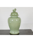 Crackle Green Celadon Lidded Vase with Stylized Foo Dog Finial-12. Asian & Chinese Furniture, Art, Antiques, Vintage Home Décor for sale at FEA Home