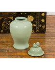 Crackle Green Celadon Lidded Vase with Stylized Foo Dog Finial-14. Asian & Chinese Furniture, Art, Antiques, Vintage Home Décor for sale at FEA Home