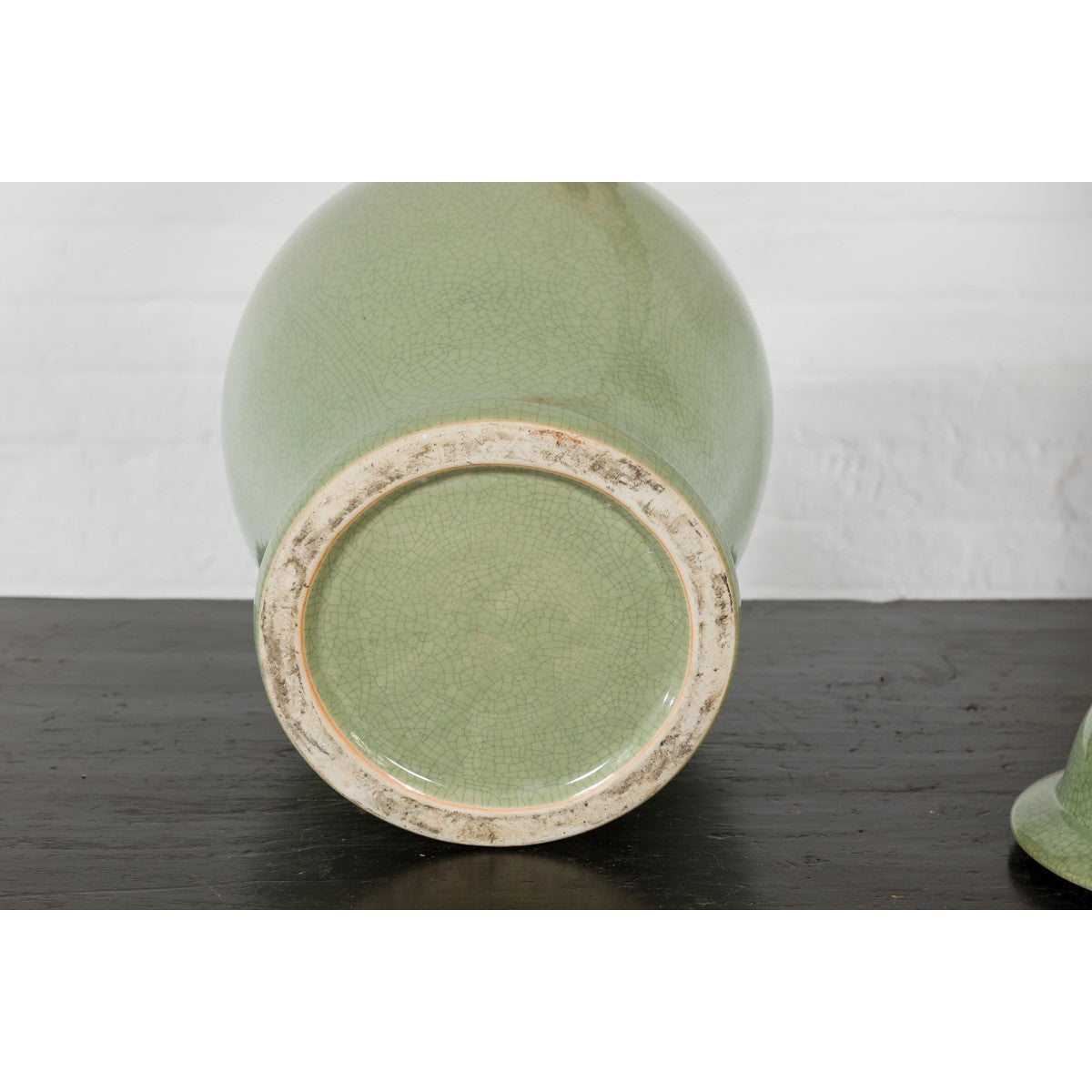 Crackle Green Celadon Lidded Vase with Stylized Foo Dog Finial-15. Asian & Chinese Furniture, Art, Antiques, Vintage Home Décor for sale at FEA Home
