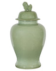 Crackle Green Celadon Lidded Vase with Stylized Foo Dog Finial-1. Asian & Chinese Furniture, Art, Antiques, Vintage Home Décor for sale at FEA Home